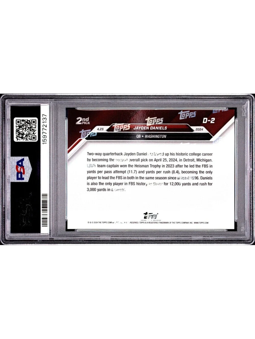 2024 Topps Now #D-2  Jayden Daniels Rookie Card (RC) PSA 10 Gem Mint